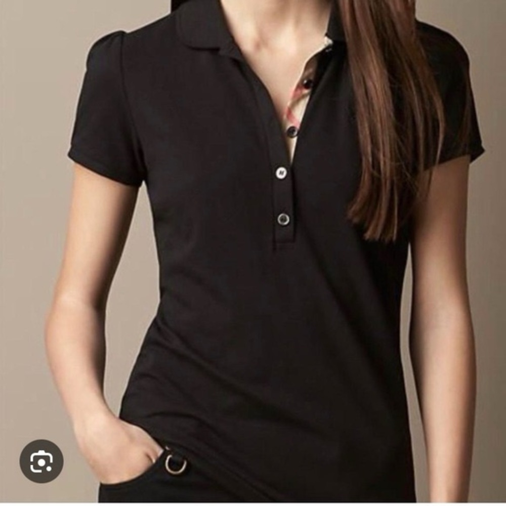 Burberry Nova Check Detail Collar V Neck Polo Top